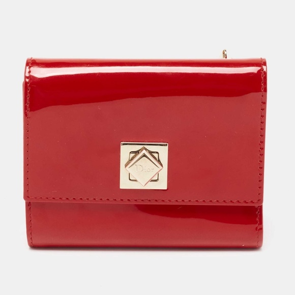 Dior Bags Dior Red Patent Leather Turnlock Trifold Compact Wallet